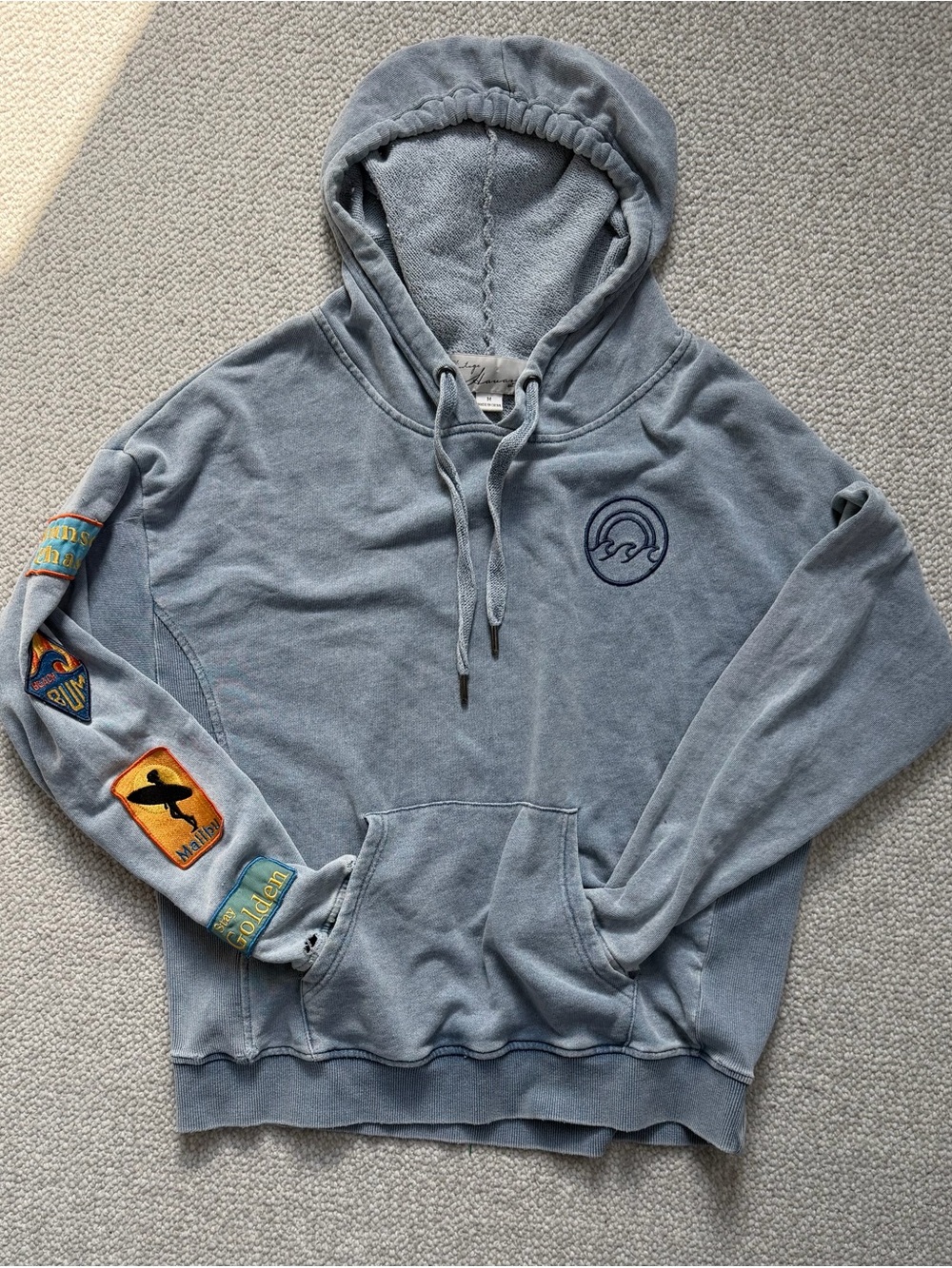 Vintage Havana Washed Blue Patch Hoodie M Coastal Surf Skater Grunge